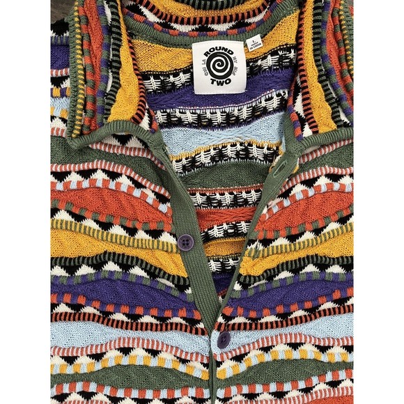 Round Two Multicolor Knit Collection Camp Shirt Size L Coogie-Style - Picture 2 of 5